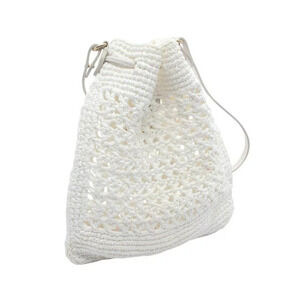 Miu Miu Woven Bag Brown White Bucket Handbag Leather Brown White